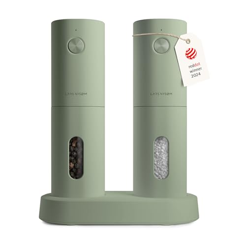 LARS NYSØM Electric Salt and Pepper Grinder Set I Automatic Salt and Pepper Mills with Adjustable Ceramic Grinder I USB Rechargeable Electric Spice Grinder Set (Sage)