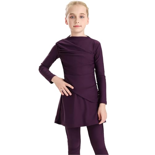 Image of Muslim Swimsuits for Girls Modest Swimwear Full Cover Hijab Burkini Islamic Top Pants Cap 3PCS Rash Guard Sets