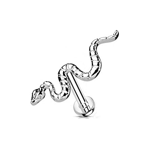 Paula & Fritz® Push-In Labret Piercing Snake, Titanium-Grade 23 Ball Piercing Set, Multicoloured, 1 mm 1.2 mm Bar Thickness, Madonna, Medusa Monroe, Titanium Cover