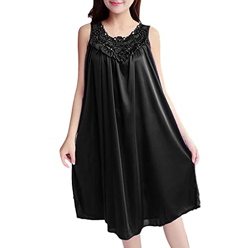 Vestido Liso Informal para Mujer, sin Mangas, Cuello Redondo, Vestido de Empalme de Encaje, suéter, Vestido Suelto Enterizo Hombre