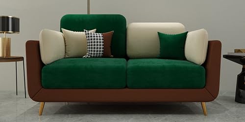 Image of Black Wood Modern Montez Luxurious Velvet 2 Seater Sofa for Bedroom, Living Room, Dining Room, Drawing Room, Home Office in Bug Resistant Wood (Green & Beige, 2 Seater)