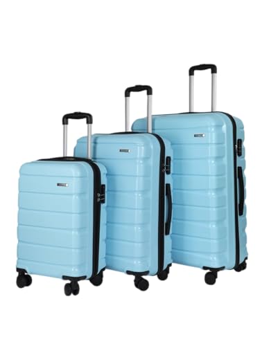 Image of Teakwood Unisex Trolley Bag for Travel, Hard Cabin Trolley Suitcase Bag, Numver Lock System 360 Degree 8 Rotating Wheels | Set of 3 (55, 65, 76 CM, Sky Blue)
