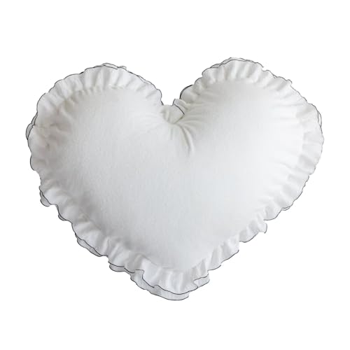 Cuscino con volant, bianco in peluche a forma di cuore e quadrato, decorativo, con bordi in pizzo con volant, chiusura a cerniera, per divano, letto, soggiorno, camera da letto, auto, camera da letto