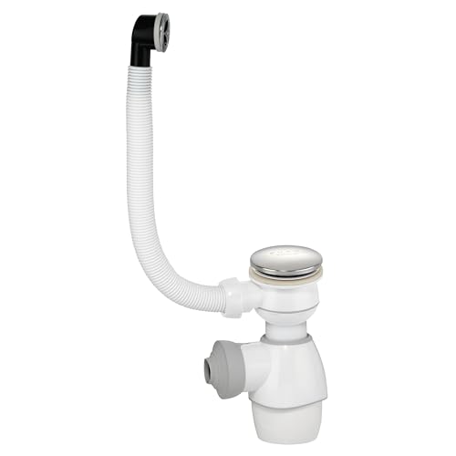 Wirquin 30724253 Kit bonde et siphon lavabo Tout En Un à clapet recouvrant Quick-clac et trop-plein extérieur rond pour lavabo, blanc