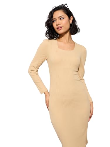 Image of barcino Black Rib Square Neck FS Midi Dress