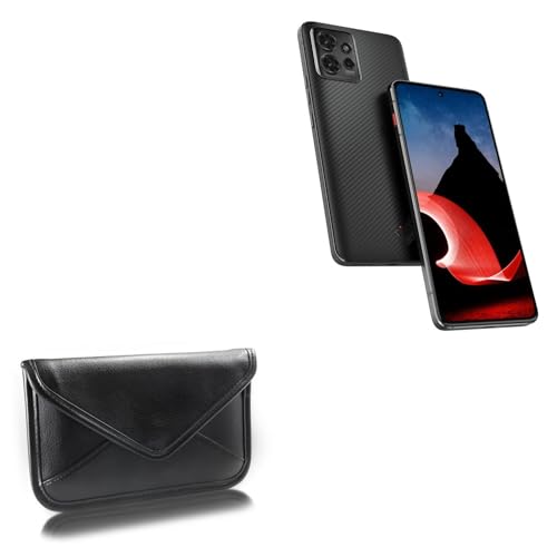 BoxWave Case Compatible with Motorola ThinkPhone - Elite Leather Messenger Pouch, Synthetic Leather Cover Case Envelope Design - Jet Black