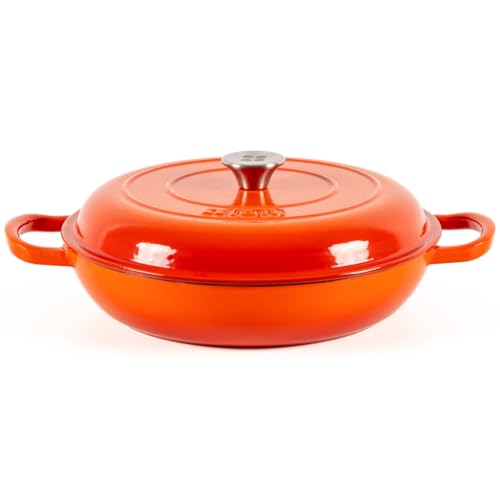 Lätt Home Cocotte Hierro Fundido Esmaltado Naranja. Cocotte Redonda Baja 30x6 CM - 3,2 L. Olla Elegante, Resistente, Especial para Inducción y Apta para todos tipo de Cocina