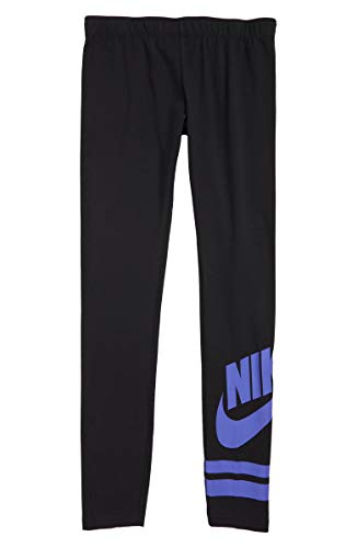Nike Girl's Sportswear Favorites Graphic Leggings (Black/Violet, Medium)
