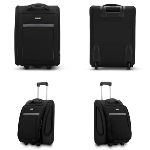HARISSONS-Sleek-Cabin-Luggage-Bag-38-litres-Polyester-Black-Overnighter-Trolley-Suitcase-for-Men-Women-Travel-Strolley-Bags-with-2-Wheels-Quick-Access-Front-Pocket-with-Large-Compartment