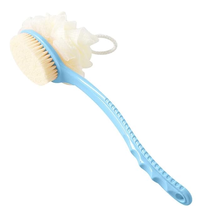 SARTHU (Pack of 2) 2 IN 1 Shower Brush with Soft Loofah and Bristles Bath Body Brush with Curved 36cm Long Handle Back Scrubber for Wet or Dry, Men & Women Body, Face and Spa Washing (Multicolor)