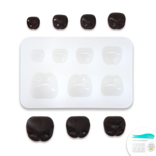 Image of Nuvretk 7 Cute Silicone Molds for Needle Felting - Dog Nose Shapes for Stuffed Animals, DIY Crafts, and Accessories (Square)