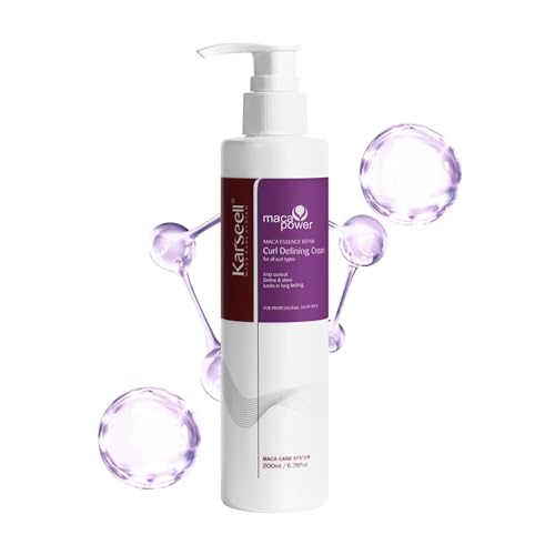Karseell MACA CARE SYSTEM Crema Definidora de Rizos con Aceite de Argán Colágeno Coco Jojoba Hidratante Nutritiva Reparadora Antiencrespado Antifrizz Cabello Rizado Seco Dañado Brillo Suavidad 200ml