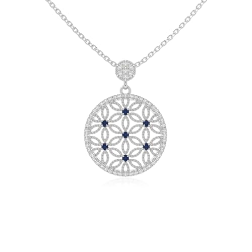 LUSTRE AND LIGHT Round Natural Blue Sapphire Designer Pendant Necklace