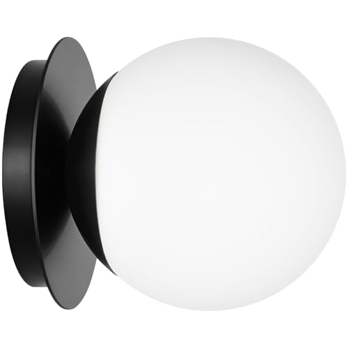 Image of 1 Pack Matte Black Wall Sconce, Modern Bathroom Sconce with Milky Globe Glass, Wall Light for Bathroom Mirror, Living Room, Hallway (Bulb Not Included)