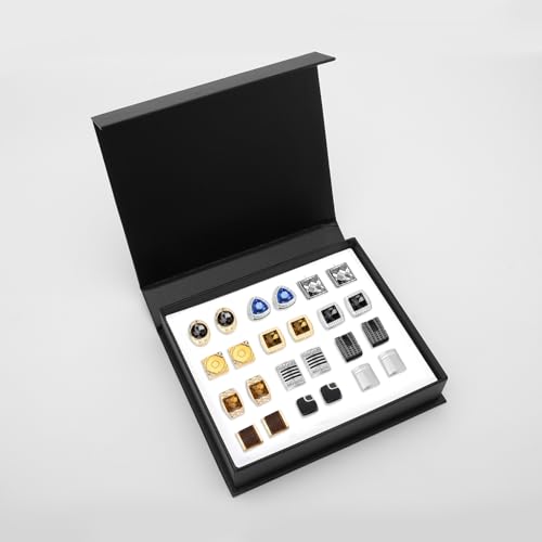 Image of Wynameleri Mens Cufflinks Set 12 Pairs, Black Cuff Links Pack of 12 for Men Silver and Gold, for Business, Wedding,Party Gift Pack in Case