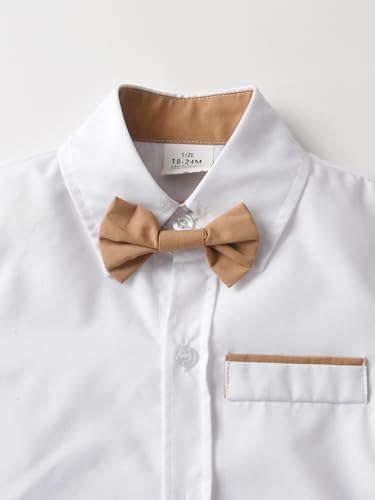 Image of Boarnseorl Baby Boys Pants Sets,Toddler Gentleman Outfits, Infant Long Sleeve Shirt + Pants + Bow Tie + Suspenders,5-6Y