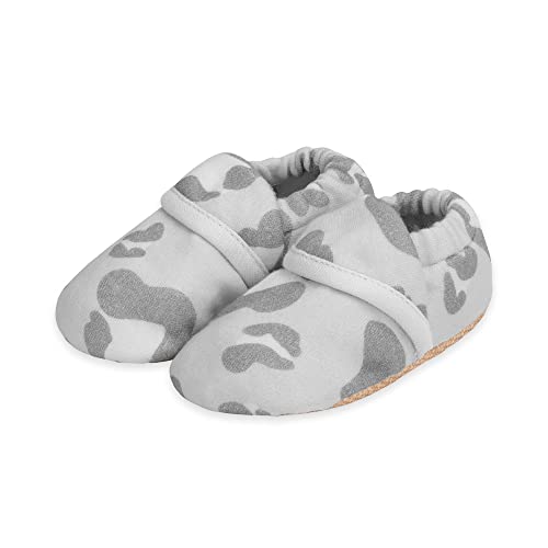 emma & noah Premium Krabbelschuhe für Babys und Kleinkinder, Babyschuh mit Rutschfester Sohle für Jungen und Mädchen, Hausschuhe mit Gummizug, Unisex Lauflernschuhe (Leo Grau, 20-21) Cover