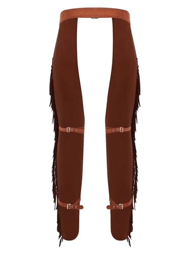 Mens Suede Fringe Cowboy Chaps Western Chaps Pants Waist Adjustable Buckle Trousers4
