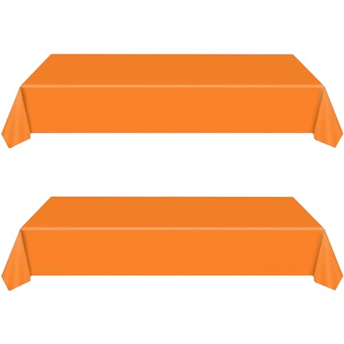 yayafunfun 2 Pcs Nappes Orange Jetables, Grand 137 * 274cm Nappe Rectangulaire, Imperméables, Nappe Plastique Couverture de Table pour Anniversaire de Enfants...