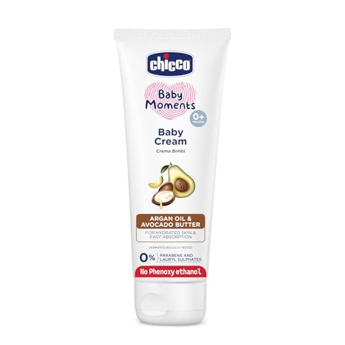 Image of Chicco Baby Moments Baby Cream for Babies with Argan Oil & Avocado Butter, 200g| Natural Ingredients for Hydrated Skin | Dermatologically Tested | Phenoxyethanol, Parabens & Lauryl sulphates free