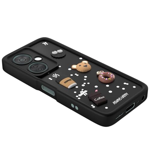 Image of Bintage CASE Cute Fun Taddy Cartoon 3D Ball Bear Milk Cake Coffee Silicon Case Full Body & Camera Protection Back Cover Compatible for OnePlus Nord CE 3 5G - Black