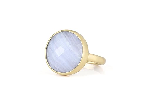Bague en Or Agate Bleue en Or 14k pour Éviter les Rayures des Anneaux Lisses