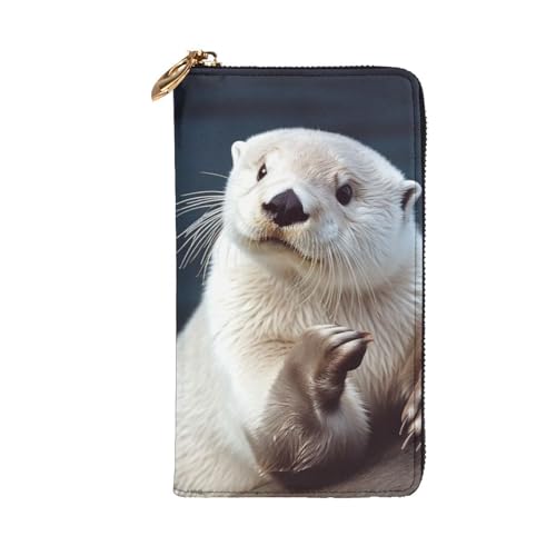 White Otter Wallet For Women Men Clutch Rfid Blocking Leather Wallets Large Capacity Purse Credit Card Holder Money Case With Zipper Phone Holder Long Travel Purse2