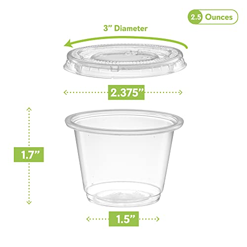 Image of {2.5 oz - 100 Sets} Clear Diposable Plastic Portion Cups With Lids, Small Mini Containers For Portion Controll, Jello Shots, Meal Prep, Sauce Cups, Slime, Condiments, Medicine, Dressings, Crafts, Disposable Souffle Cups & Much more