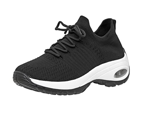 CUSHIONAIRE Women's Blaze Stretch Knit Slip on lace Sneaker +Memory Foam & LiteSole Technology