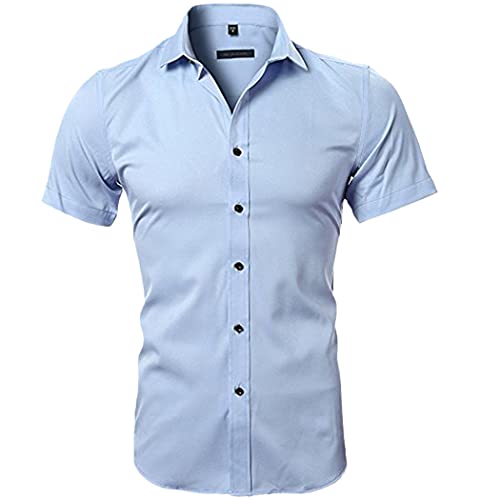 Chemise homme bleu clair en fibre de bambou de qualité supérieure S