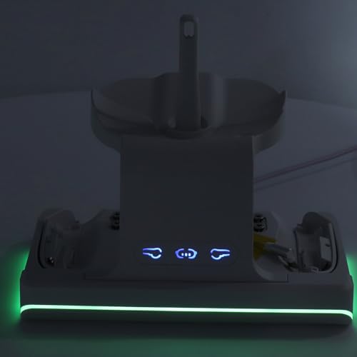KAKAKE Estación de Carga del Controlador VR Carga Eficiente Iluminación RGB Soporte de del Controlador de Auriculares VR con 2 Baterías para Fanáticos de la Realidad Virtual (Blanca) - imagen 8