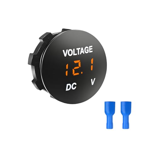 ANFTDCO DC 12-24 V Car Voltmeter Gauge, Round Panel Mount Vehicle Battery Monitor Indicator with LED Digital Display, Automotive Battery Voltage Meter, Universal for SUV RV Lorry (Orange)