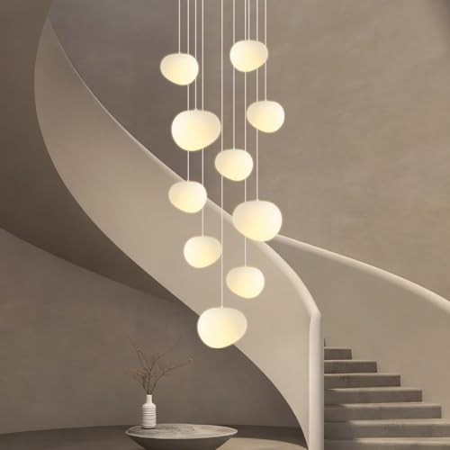 HYQJUNE Moderne Salon Galets Suspension Entrée Lustre Suspendu Escaliers Éclairage Polystyrène Chambre Salle À Manger E27 Luminaire Réglable Hauteur...