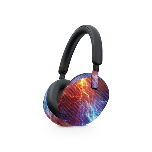 Image of MightySkins Carbon Fiber Skin Compatible with Sony WH-1000XM5 Headphones - Color Lightning | Protective, Durable Textured Carbon Fiber Finish | Easy to Apply
