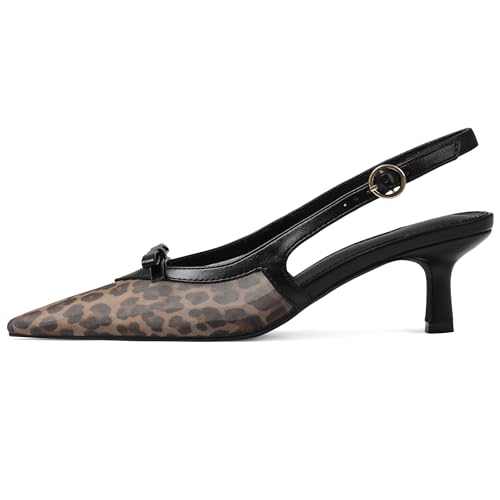 Image of Mattiventon Slingback Heels for Women Kitten Heels Bow Ankle Strap Pointed Toe Heel Sexy Wedding Dress Party Pumps