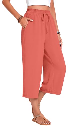 Image of Anyhold Women's Capri Pants Drawstring Casual Palazzo Trousers with Pockets Loose High Waisted Wide Leg Lounge Pants