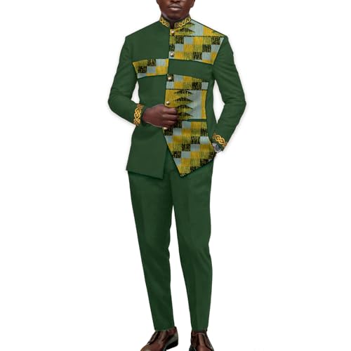 African Suits for Men Traditional Dashiki Outfits Patchwork Top Shirt and Pants 2 Piece Set Party Wedding