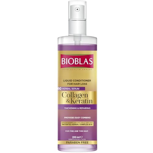 BIOBLAS Colágeno + Queratina Acondicionador Líquido Spray - Deja el cabello suave y eficaz contra la caída del cabello, 200 ml