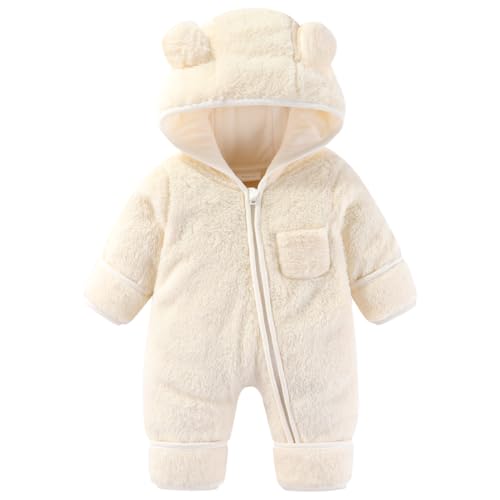 Image of XIFAMNIY Newborn Baby Winter Snowsuit - Bear Outfit Fleece Warm Jumpsuit Romper Hooded Clothes for Infant Girls Boys