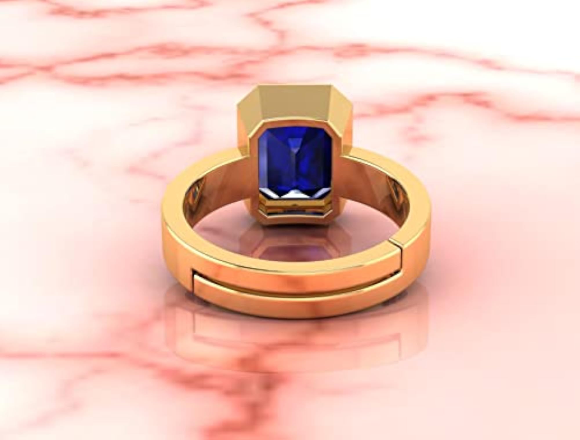 Natural Blue Sapphire Gold Adjustable Ring, Lab Certified