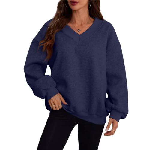 Womens V Neck Sweatshirt Oversized Fleece Sweat Shirts Winter Outfits - image 3
