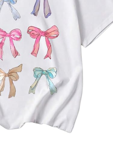 Image of RoseSeek Girl's Bow Graphic Tees Crew Neck Short Sleeve Summer T Shirts Preppy Cute Clothes for Girls