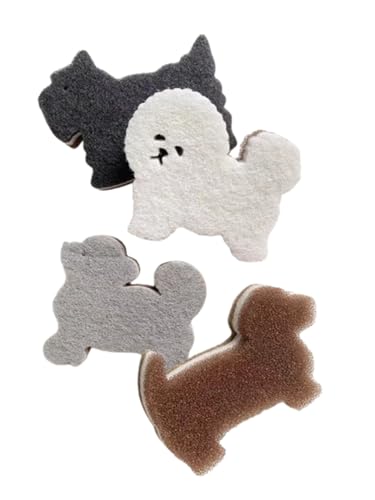 Image of Kitchen Sponge Cute Dog Sponge Three-Layer Dog Cleaning Sponge Pet Scrubber for Dishes, Kitchen, Pots, Sink, Bathroom (4pack)