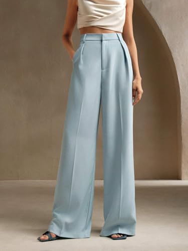 Image of KOTTY Women's High Waist Solid Color Hook and Bar Wide Leg Casual and Formal Trousers