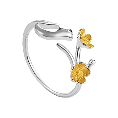 Bague ajustable pour femme avec motifs fleurs et oiseaux, le cadeau idéal
