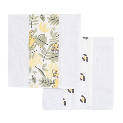 Image of Disney Lion King Simba White, Yellow, and Green 2Pk 100% Cotton Muslin Burp Cloths