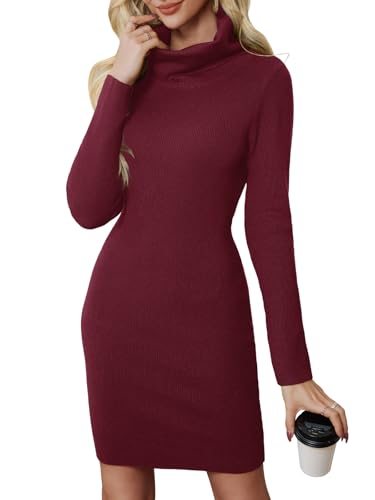 Women's Sweater Dress Ribbed Knit Dress Turtleneck Long Sleeve Pullover Sweaters Sexy Spring Bodycon Dresses