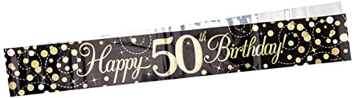 9ft Banner Sparkling Fizz 50th Birthday Black & Gold Holographic