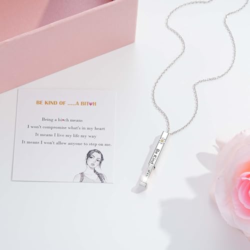 Be Kind of A B Necklace for Women:925 Sterling Silver Hidden Message Necklace - Rose Gold/14k Gold/Silver 3D Vertical Bar Pendant Best Friends Sisters Friendship Sorority Jewelry Gifts3