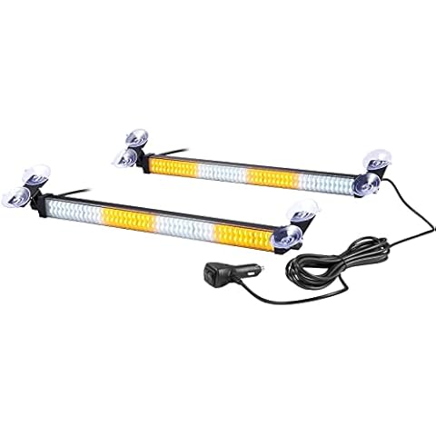 WOWTOU 2 in 1 192-LED Amber White Emergency Strobe Light Bar for Trucks Snow Plows Construction Vehicles Safety Warning, Car Windshield Rear Window Directional Flashing Cover